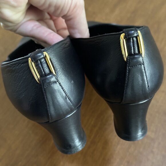 Vintage Stuart Weitzman Women's Pumps Block Almond Toe Heels Black 1980s 10 - Picture 3 of 16